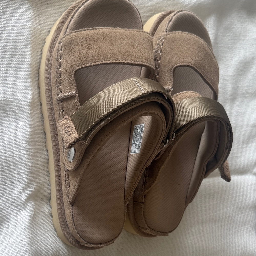 UGG Goldenstar Suede Tan Sandals - Picture 2 of 6